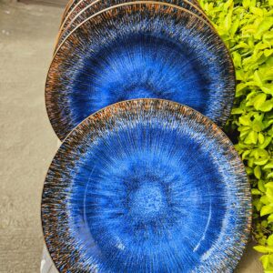 6 Pcs Ocean Blue Coral Ceramic Dinner Plate 10.5 inch