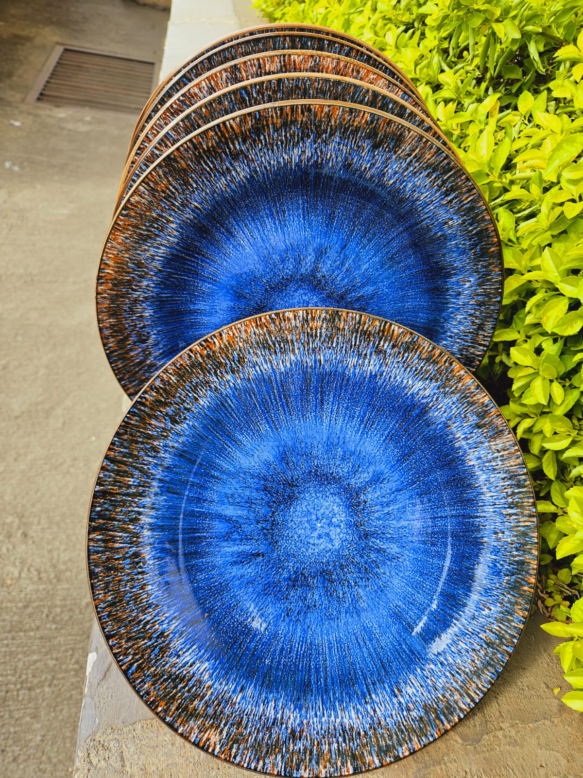 6 Pcs Ocean Blue Coral Ceramic Dinner Plate 10.5 inch