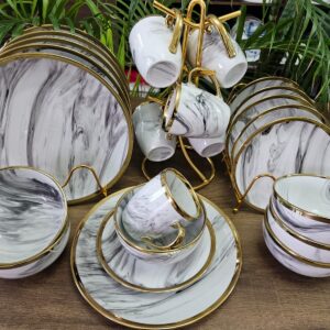 24 Pcs Gold Rimmed Trendy Dinner Set