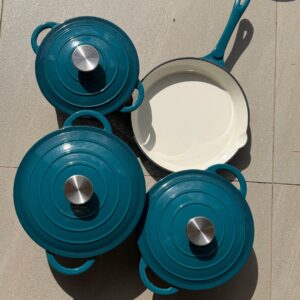 7 Pcs Enamel Cast Ironware Blue