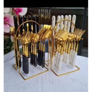 Golden Cutlery Set Complete with Forks, Knives, and Spoons