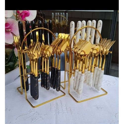 Golden Cutlery Set Complete with Forks, Knives, and Spoons