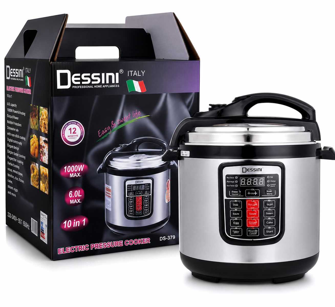 Buy the Dessini 6L Electric Pressure Cooker 10-in-1 in Kenya. Powerful 1000W multicooker with digital controls for fast, safe, energy-saving cooking.