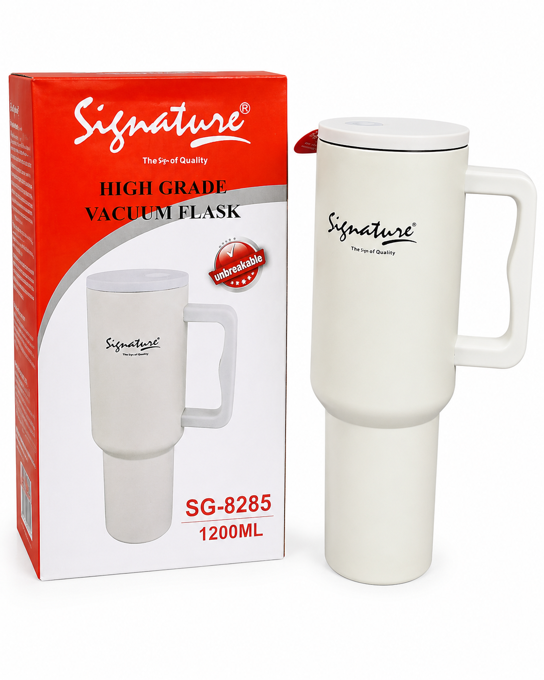 Signature 1200ml Stainless Steel Vacuum Travel Mug with Handle & Straw