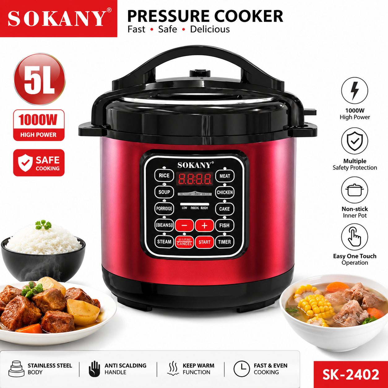 Sokany 5L Electric Pressure Cooker SK-2402