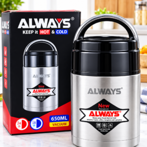 ALWAYS 650ml stainless steel vacuum food flask for hot and cold food storage in Kenya.